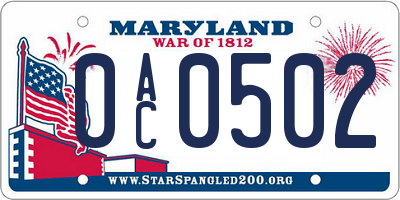 MD license plate 0AC0502