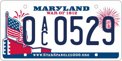 MD license plate 0AC0529