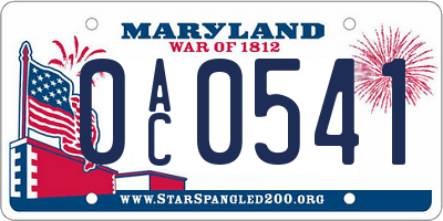 MD license plate 0AC0541