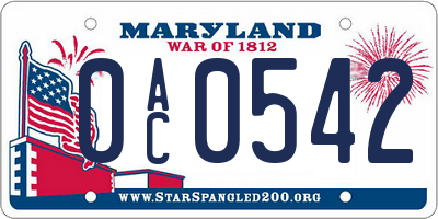 MD license plate 0AC0542