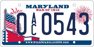 MD license plate 0AC0543