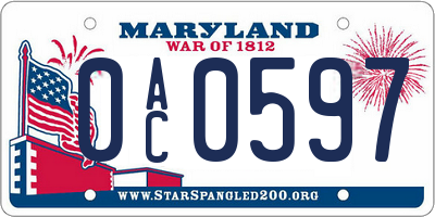 MD license plate 0AC0597