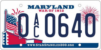 MD license plate 0AC0640