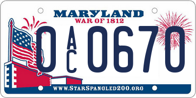 MD license plate 0AC0670