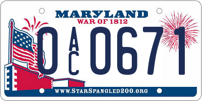 MD license plate 0AC0671