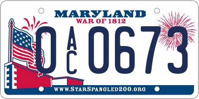 MD license plate 0AC0673