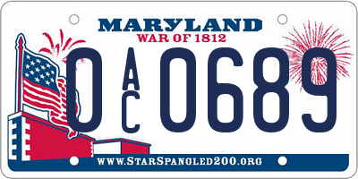 MD license plate 0AC0689