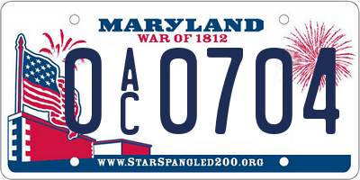 MD license plate 0AC0704