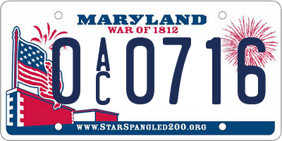 MD license plate 0AC0716
