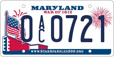 MD license plate 0AC0721