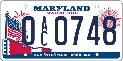 MD license plate 0AC0748
