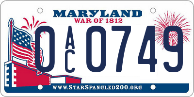 MD license plate 0AC0749