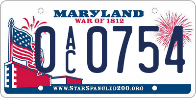 MD license plate 0AC0754
