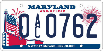 MD license plate 0AC0762