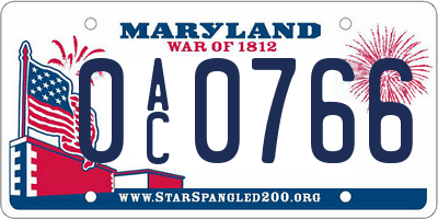 MD license plate 0AC0766
