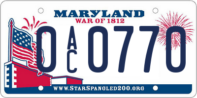 MD license plate 0AC0770