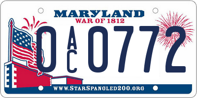 MD license plate 0AC0772