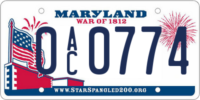 MD license plate 0AC0774
