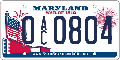 MD license plate 0AC0804