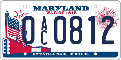 MD license plate 0AC0812