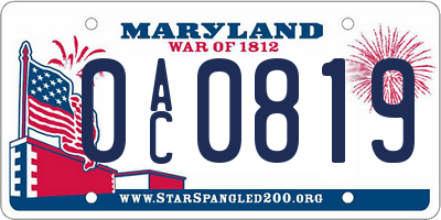 MD license plate 0AC0819