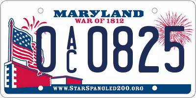 MD license plate 0AC0825