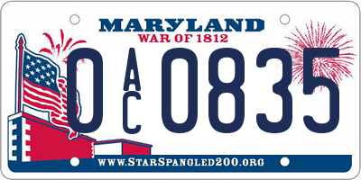 MD license plate 0AC0835