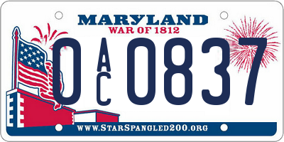 MD license plate 0AC0837