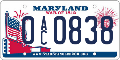 MD license plate 0AC0838