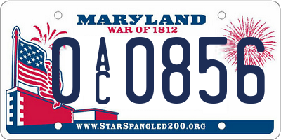 MD license plate 0AC0856