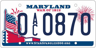 MD license plate 0AC0870