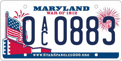 MD license plate 0AC0883