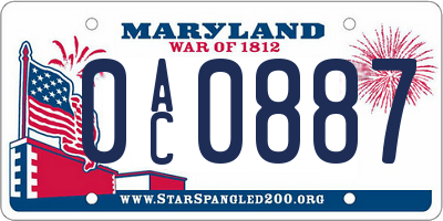 MD license plate 0AC0887