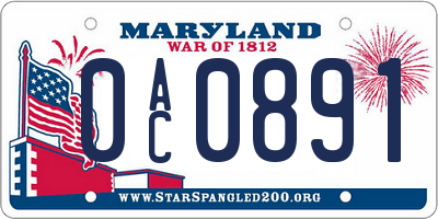 MD license plate 0AC0891