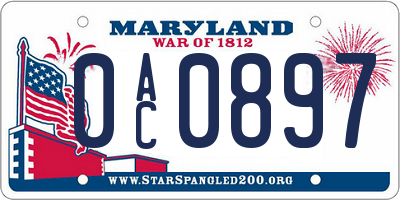 MD license plate 0AC0897
