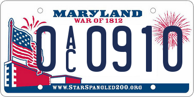 MD license plate 0AC0910