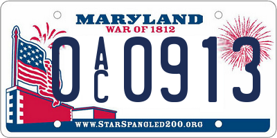 MD license plate 0AC0913