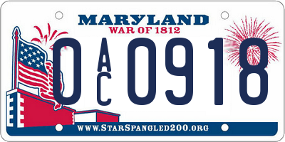 MD license plate 0AC0918