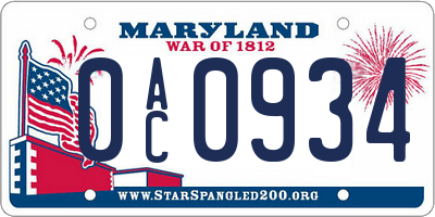 MD license plate 0AC0934