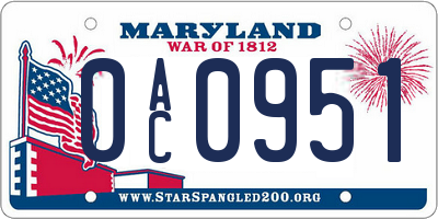 MD license plate 0AC0951