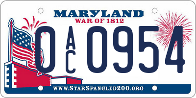 MD license plate 0AC0954