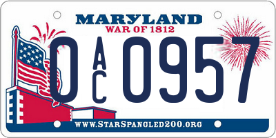 MD license plate 0AC0957