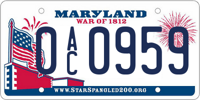 MD license plate 0AC0959