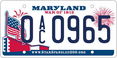 MD license plate 0AC0965