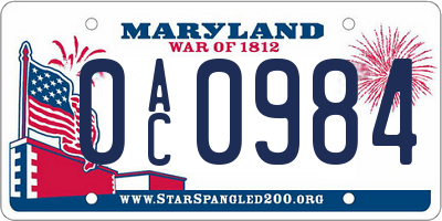 MD license plate 0AC0984
