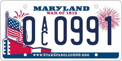 MD license plate 0AC0991