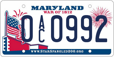 MD license plate 0AC0992