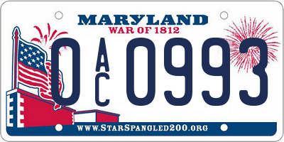 MD license plate 0AC0993