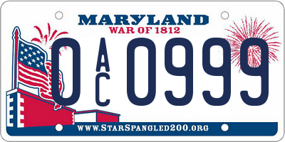 MD license plate 0AC0999