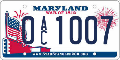 MD license plate 0AC1007